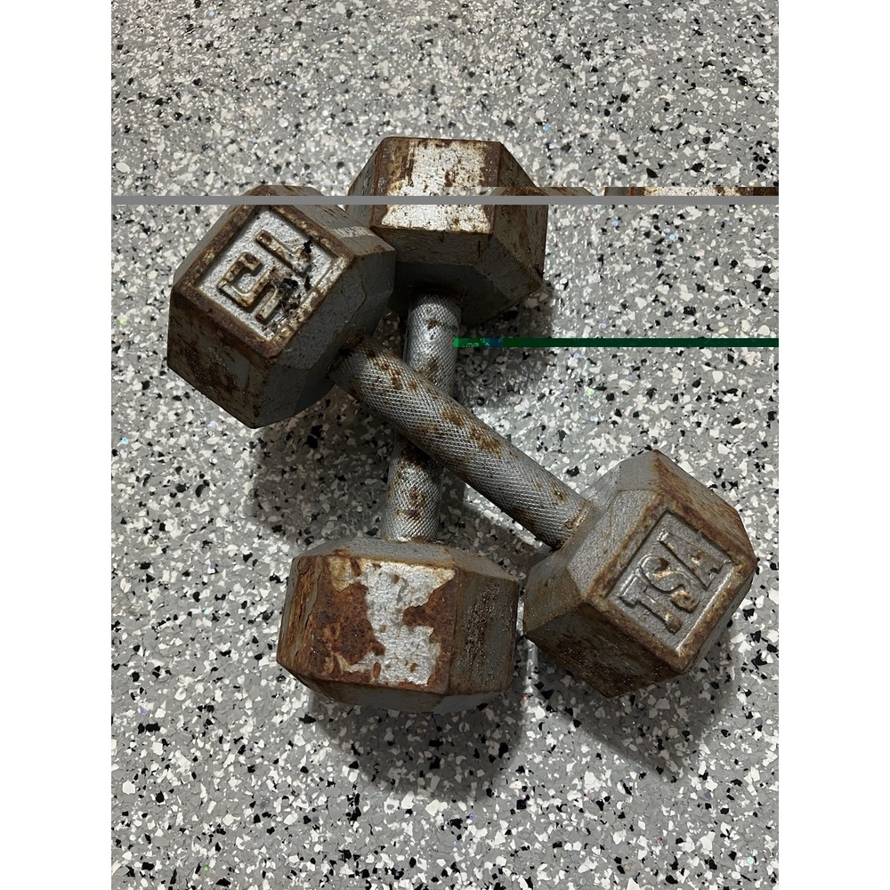 Vintage TSA 15lb Hex Dumbbell Pair Cast Iron Retro Gym Weights